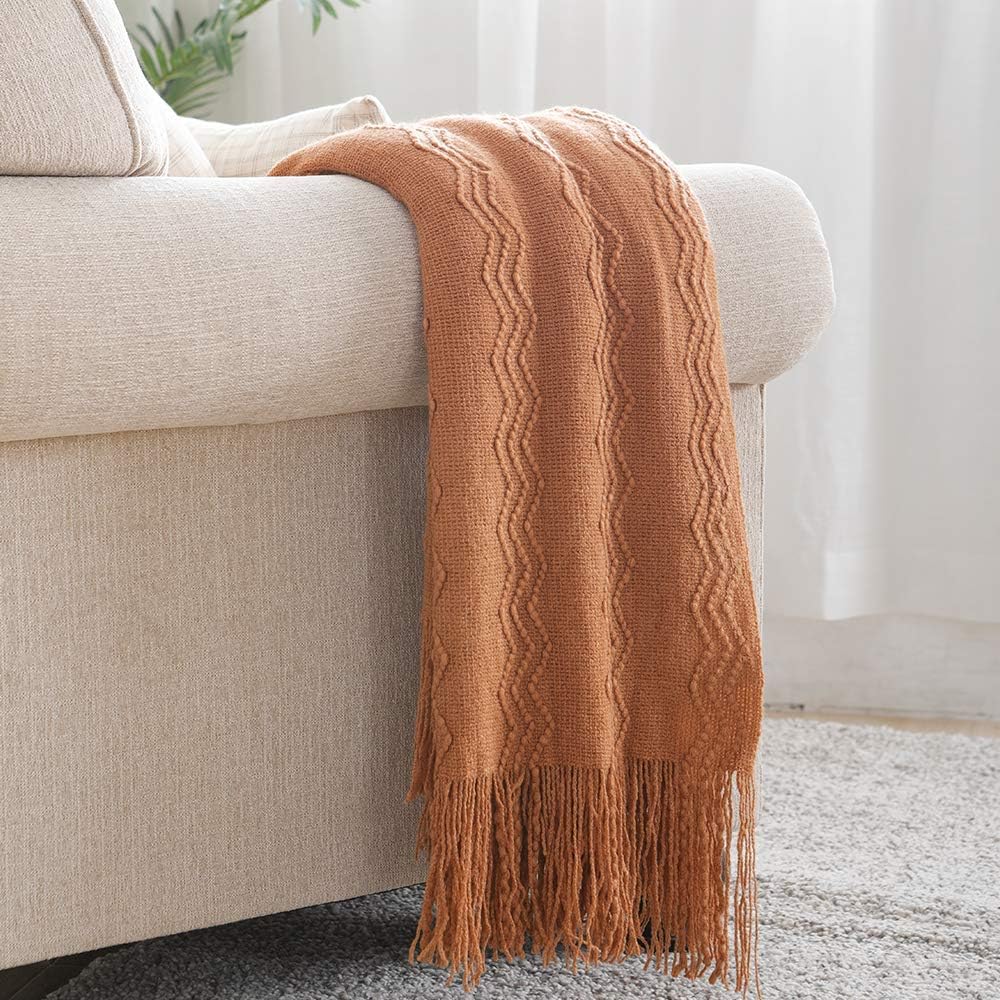 BOURINA Throw Blanket Textured Solid Soft Sofa Throw Couch Cover Knitted Decorative Blanket, 50x60 Almond