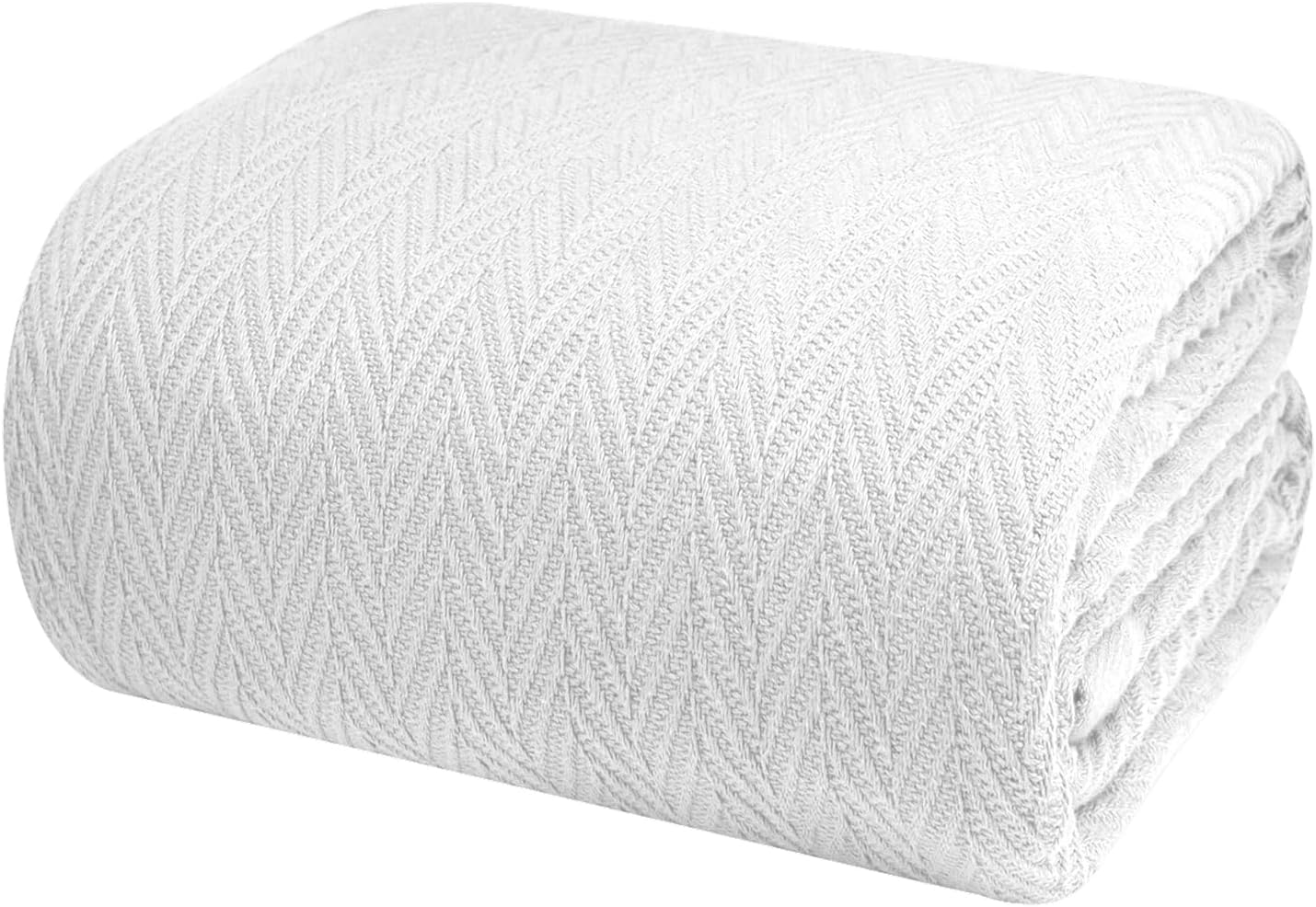 Premium 100% Cotton Blanket  Soft Breathable Thermal Blankets Queen Size for All Season - Queen Blanket for Bed Perfect for Layering - White