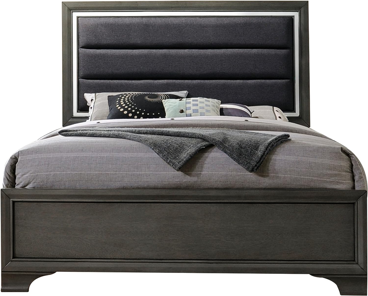 Acme Carine II Wooden Upholstered King Panel Bed in Gray