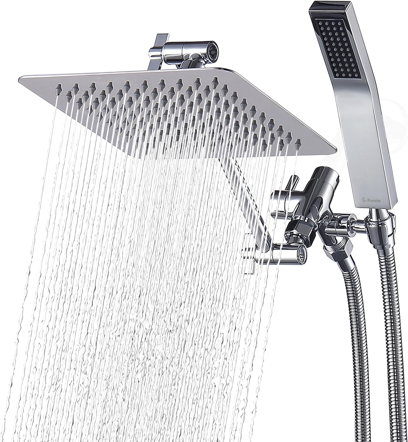 G-Promise All Metal Dual Square Rain Shower Head Combo - 8