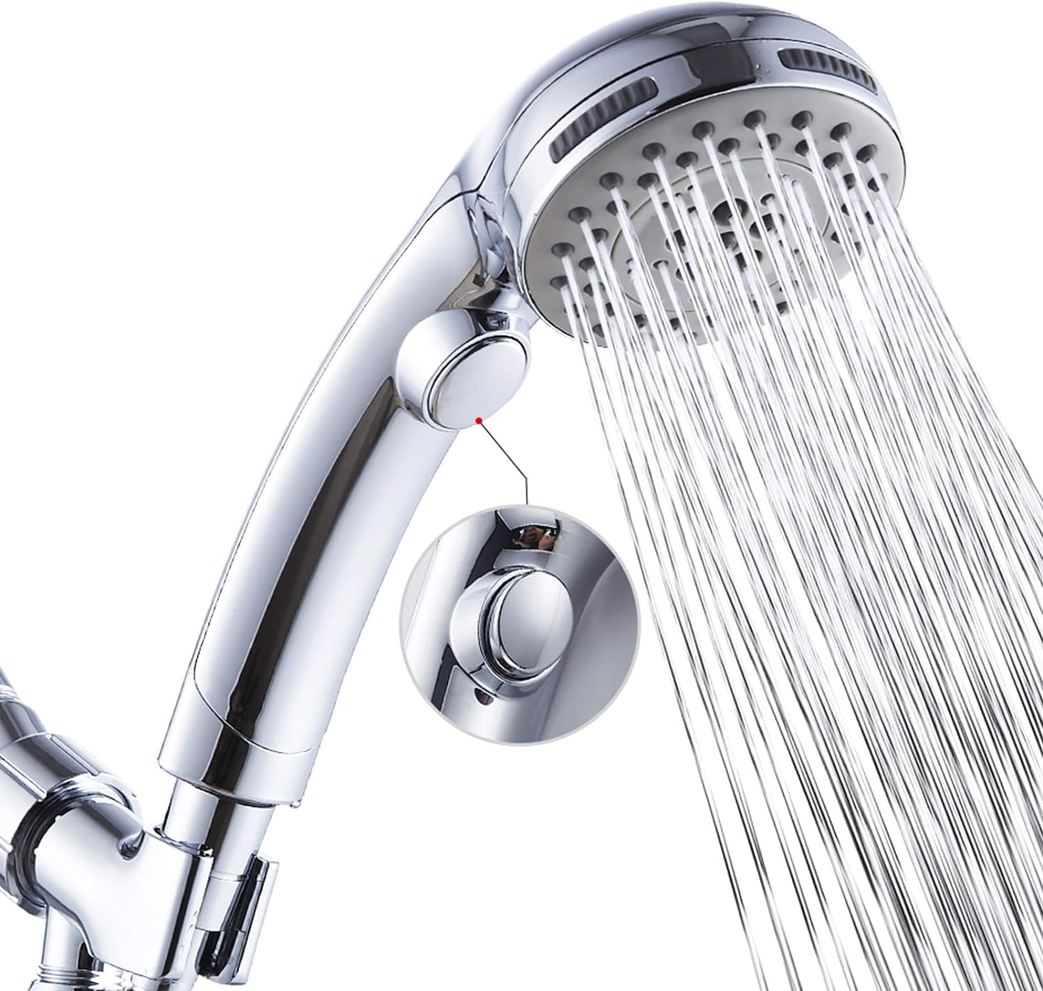 High Pressure 6 Setting Shower Head Hand-Held with ON/OFF Switch and Spa Spray Mode - Hand Held Shower Head with Handheld Spray - Shower Head with Hose - Chrome