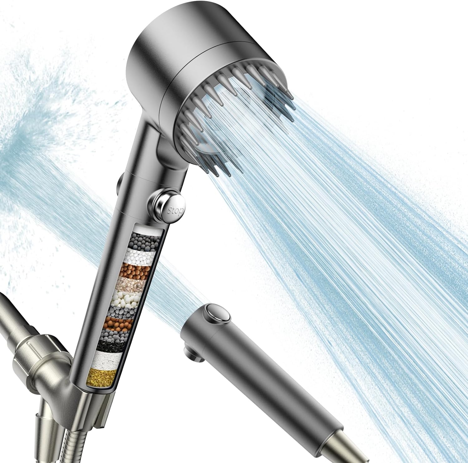Filtered Shower Head with Handheld, High Pressure Water Flow and Multiple Spray Modes Shower Head with Filter, Power Wash for Hard Water, Showerhead with ON/OFF Switch for Pets Bath