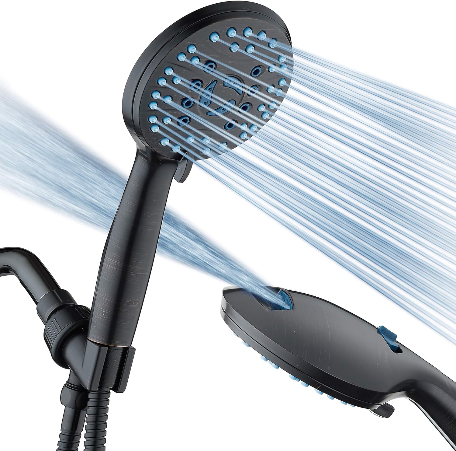 The AquaCare Handheld Shower Head is the best handheld shower head I've ever owned. The quality, appearance, and features of this shower head meet or exceed competing shower heads that are twice as expensive.PROS:Excellent quality.Easy to install.Excellent water spray options.Includes a built-in power wash option, in which water will spray from a high-pressure nozzle out of the back of the shower head. This is really useful for things like washing pets, cleaning shoes, and cleaning the shower it