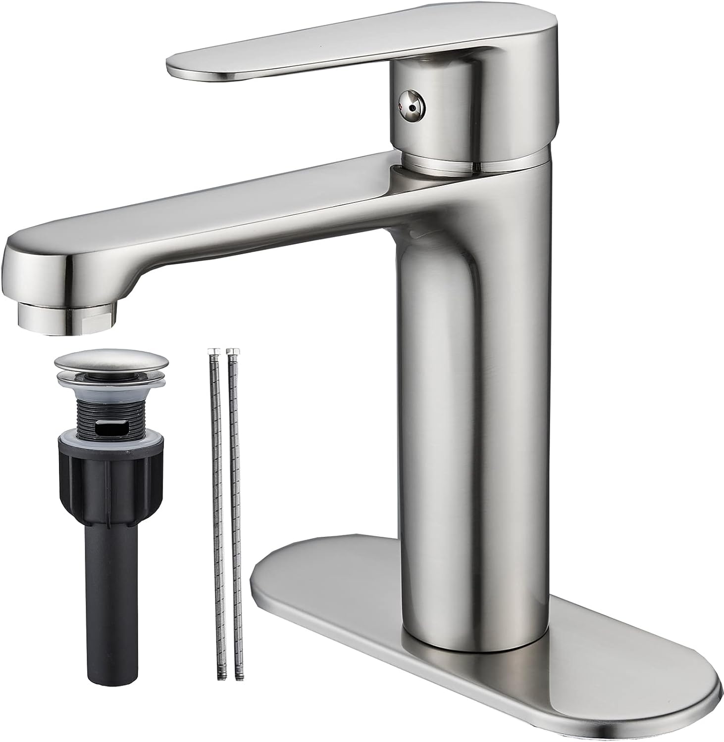 Nickel Brushed Bathroom Sink Faucet Single Hole Single Handle Bathroom Faucet Commercial Fashion Modern Vanity RV Bathroom Faucet with Pop-up Drain Plug Suitable for 1 Hole or 3 Hole Mounting NICTIE