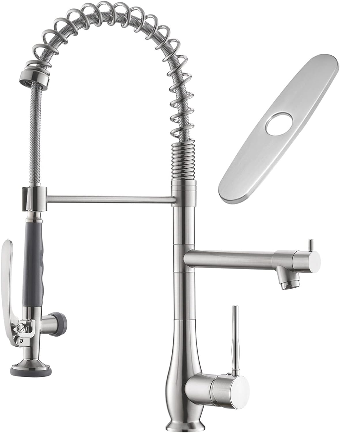 GIMILI Kitchen Faucet with Pull Down Sprayer, Single Handle High Pressure Kitchen Sink Faucet, Commercial Double-Headed Stainless Steel Kitchen Faucets Sink with Deck Plate, Brushed Nickel