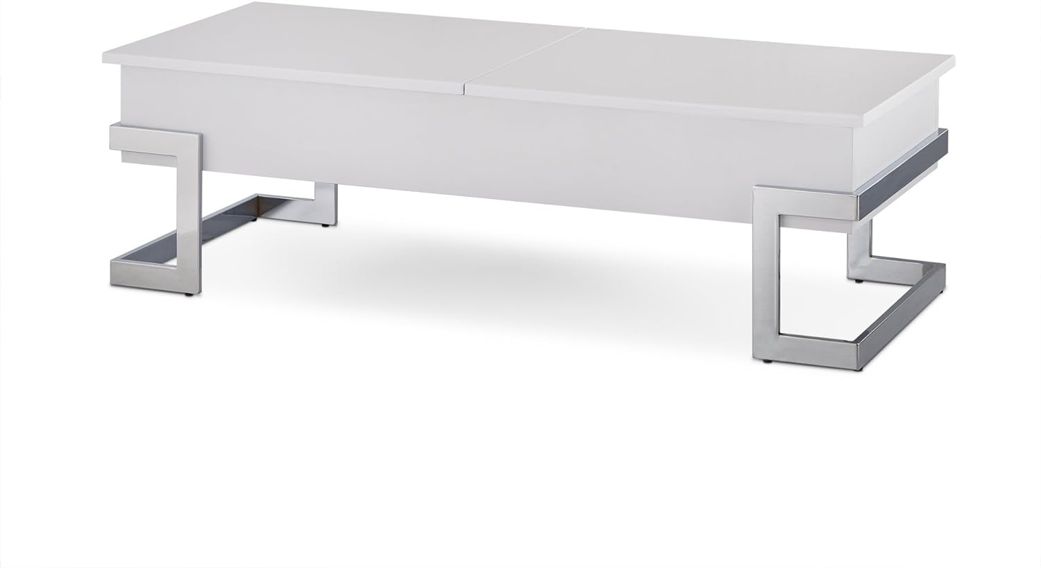 Acme Calnan Rectangular Wooden Lift Top Coffee Table in White and Chrome