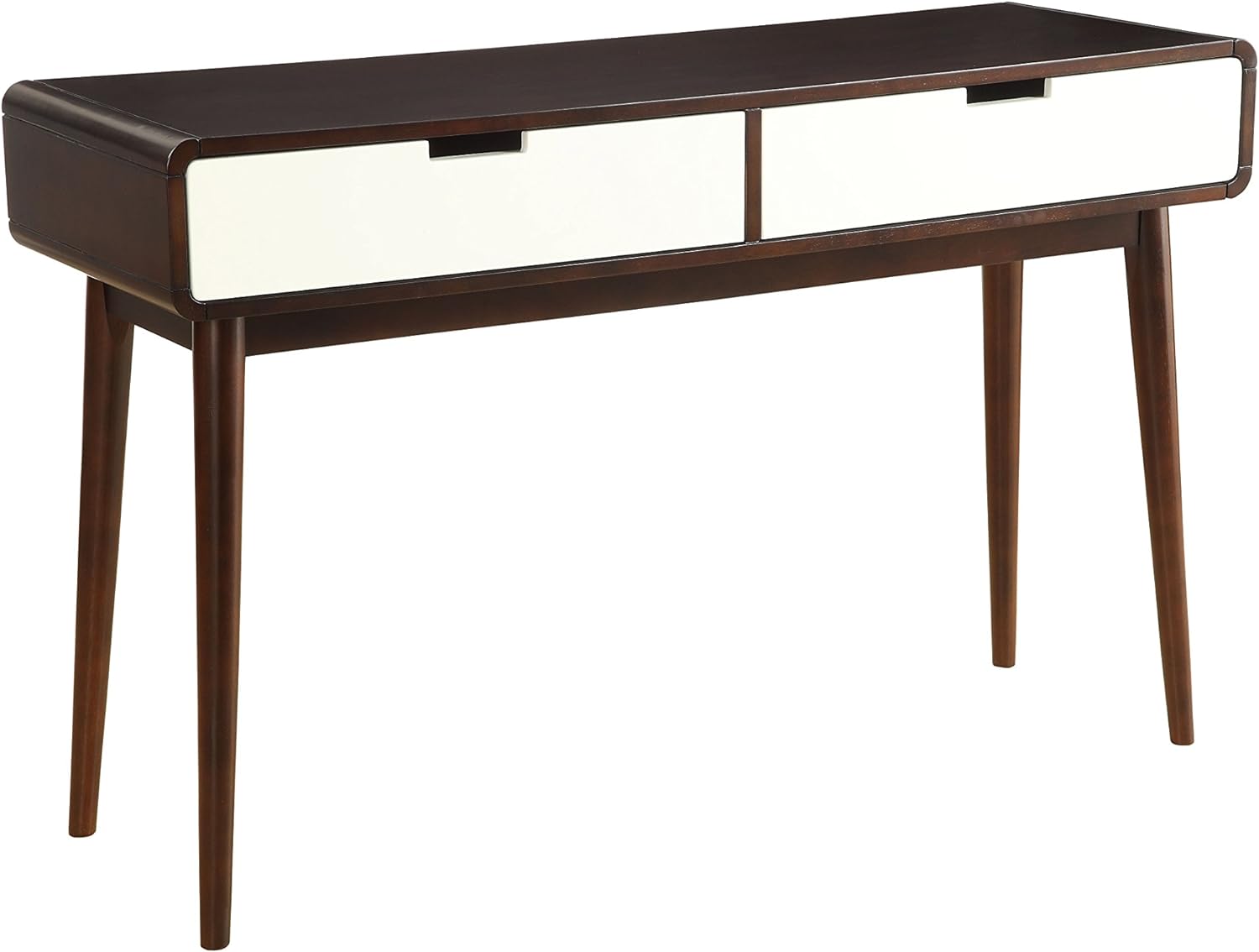 Acme Christa Rectangular 2-Drawer Wooden Console Table in Walnut and White