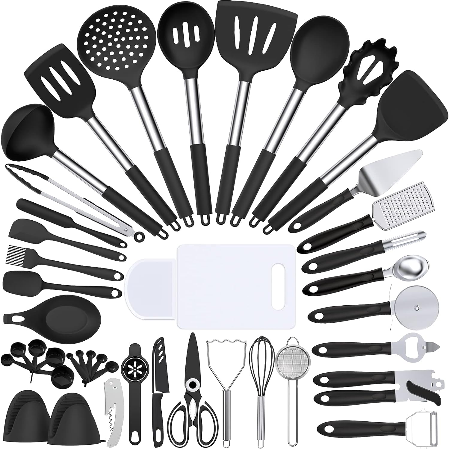 Silicone Cooking Kitchen Utensil Set, Umite Chef 43 PCS Heat Resistant Kitchen Utensils Gadget Set-Stainless Steel Handle- Kitchen Spatula Tools for Nonstick Cookware, Kitchen Accessories(Black)