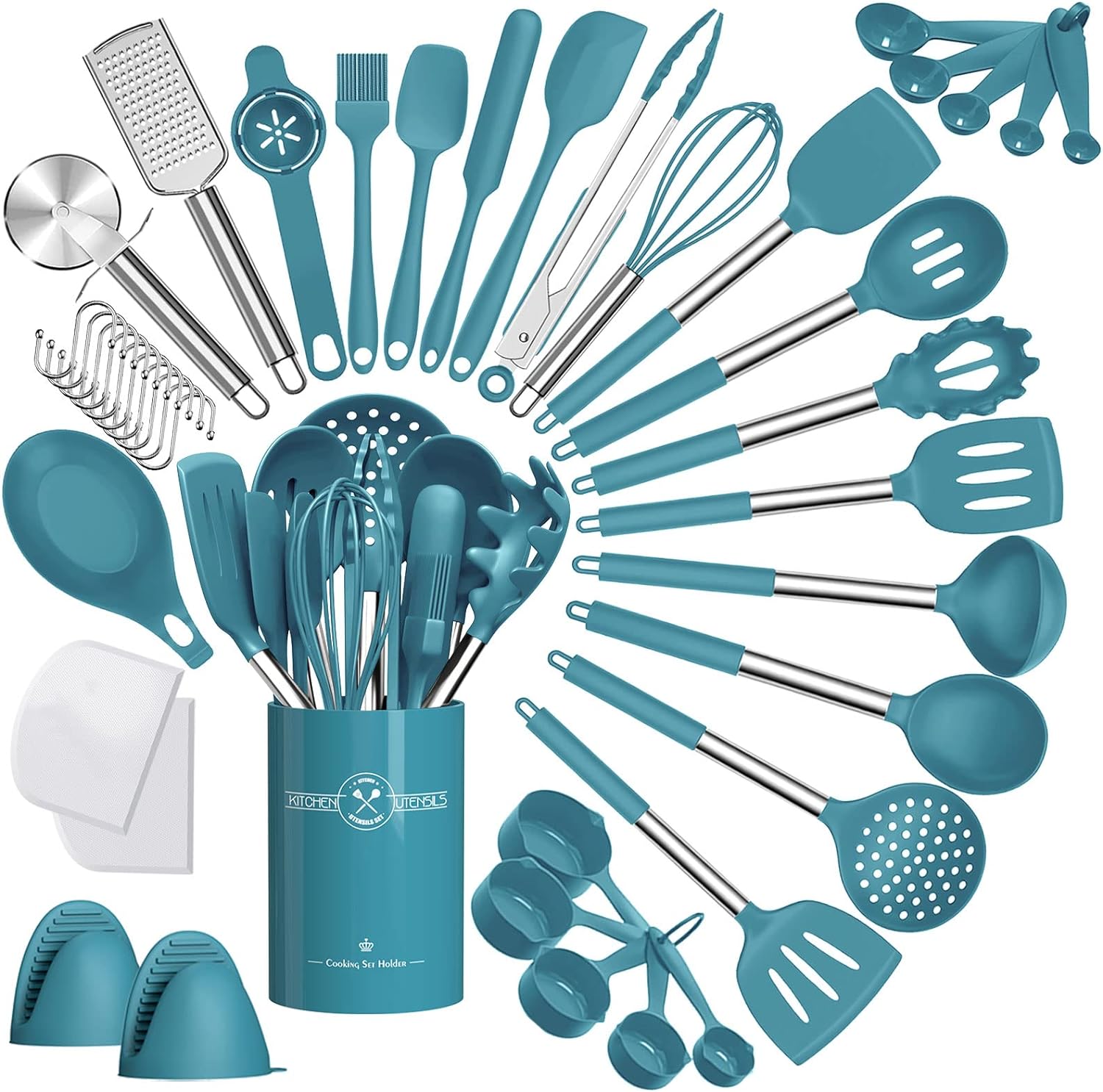 Umite Chef Silicone Kitchen Cooking Utensil Set, 43 pcs Spatula with Stainless Steel Handle, Non-stick Heat Resistant - Best Cookware Set-(Blue)