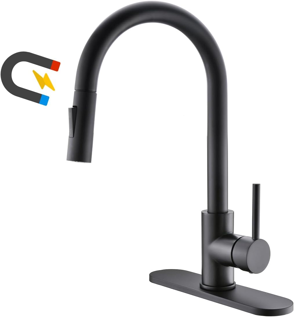 Havin Black Kitchen Faucet with Pull Down Magnetic Sprayer, High Arc Stainless Steel Material, with cUPC Ceramic Cartridge,with 10