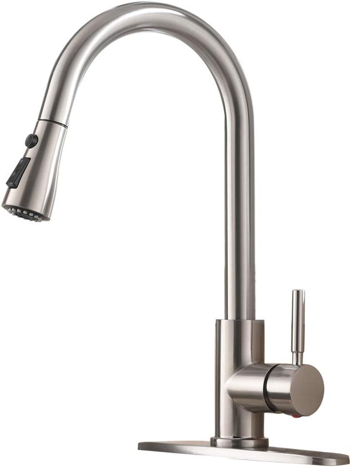High Arc Single Handle Brushed Nickel Kitchen Faucet with Pull Down Sprayer,Single Lever Stainless Steel Kitchen Sink Faucets,Commercial Modern Pullout Faucet for Kitchen Sink