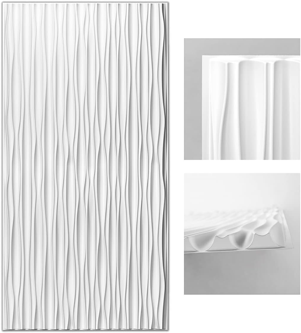 Art3d White Large PVC 3D Wall Panels for Interior Wall Dcor, Drop Ceiling Tile 2x4, 3D Textured Wavy Wall Panels Decorative, Pack of 6 Tiles(47.2