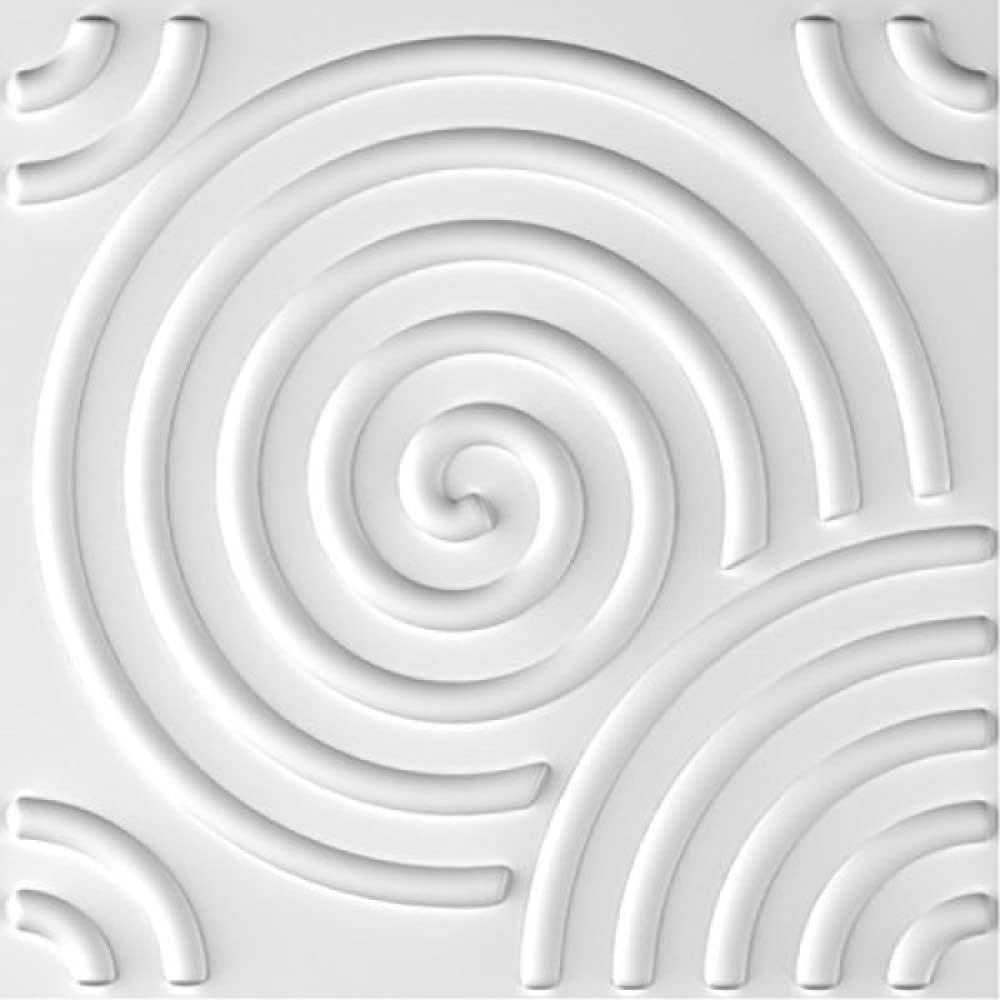 Paintable 3D Texture Wall Panels, White Vortex, Pack of 12 Tiles 32 Sq Ft (Plant Fiber)