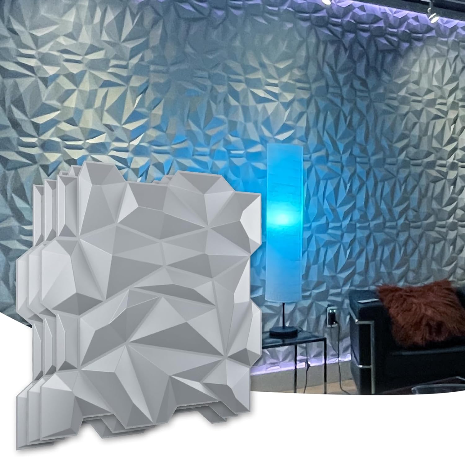 Art3d PVC 3D Diamond Wall Panel Jagged Matching-Matt Silver, for Residential and Commercial Interior Decor