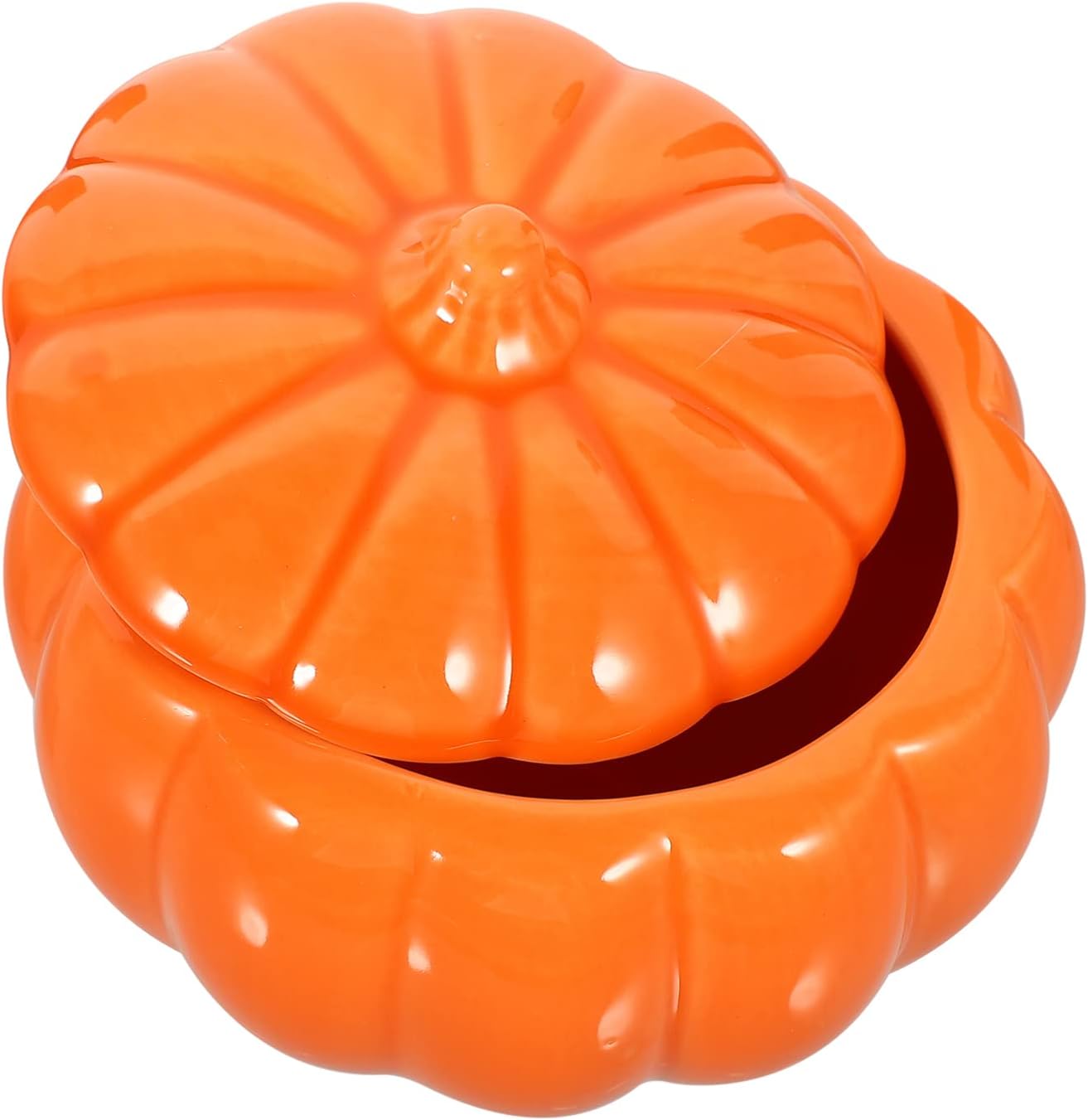 Zerodeko Pumpkin Jar Ceramic Tea Jar Pumpkin Shaped Candy Dish with Lid Decorative Halloween Candy Bowl Tea Light Holders Candy Jar Storage Container for Home Party Table 200ml Orange