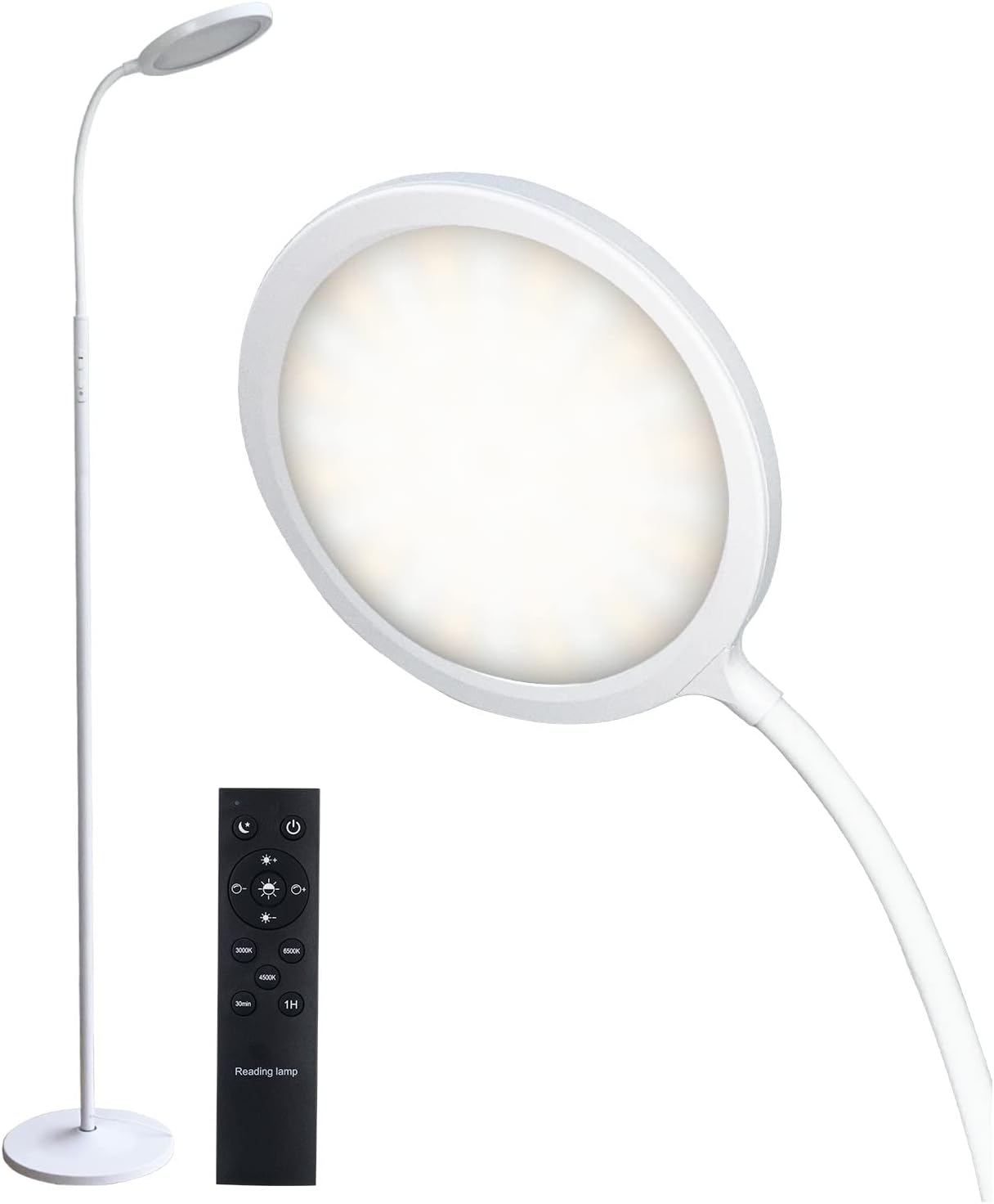 LED Floor Lamps for Living Room, Bright Modern Reading Floor Lamp with Stepless Adjust Color Temperatures & Brightness, Standing Lamp with RF Remote & Touch Control(White)