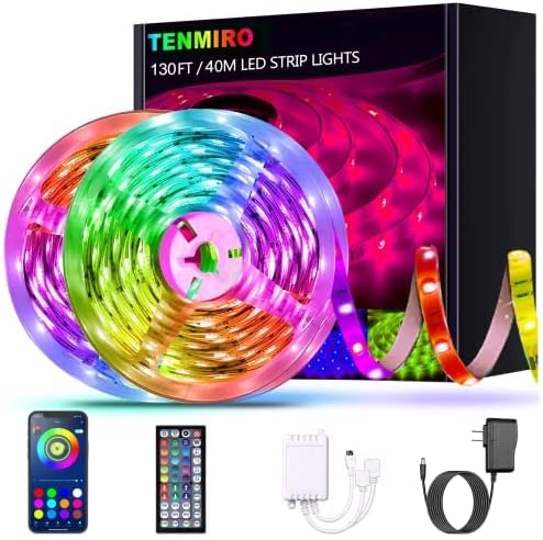 Tenmiro 130ft Led Strip Lights, Ultra Long RGB Color Changing LED Light Strips Kit with 44 Keys Ir Remote Led Lights for Bedroom, Kitchen, Home Decoration (2 Rolls of 65ft)