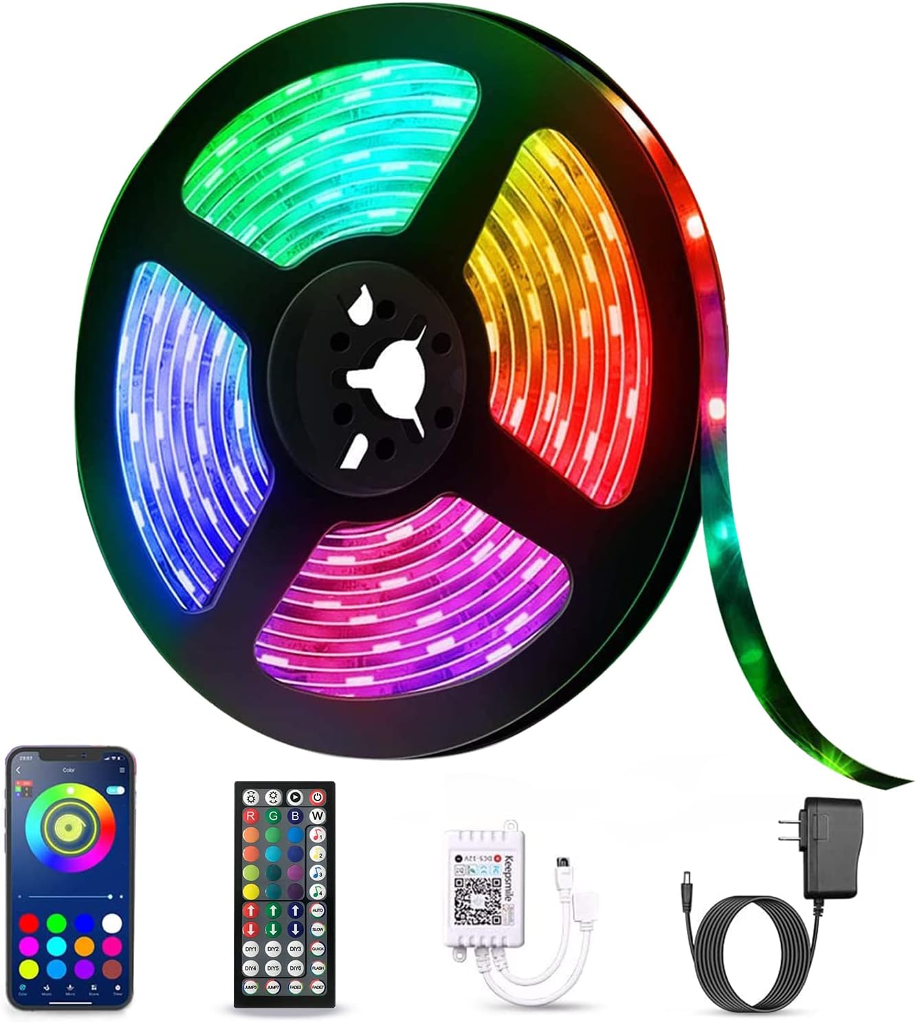 RGB Led Strip Lights 32.8ft, Music Sync Color Changing LED Light Strips Kit with Ir Remote, Led Lights for Bedroom, Kitchen, Home Decoration