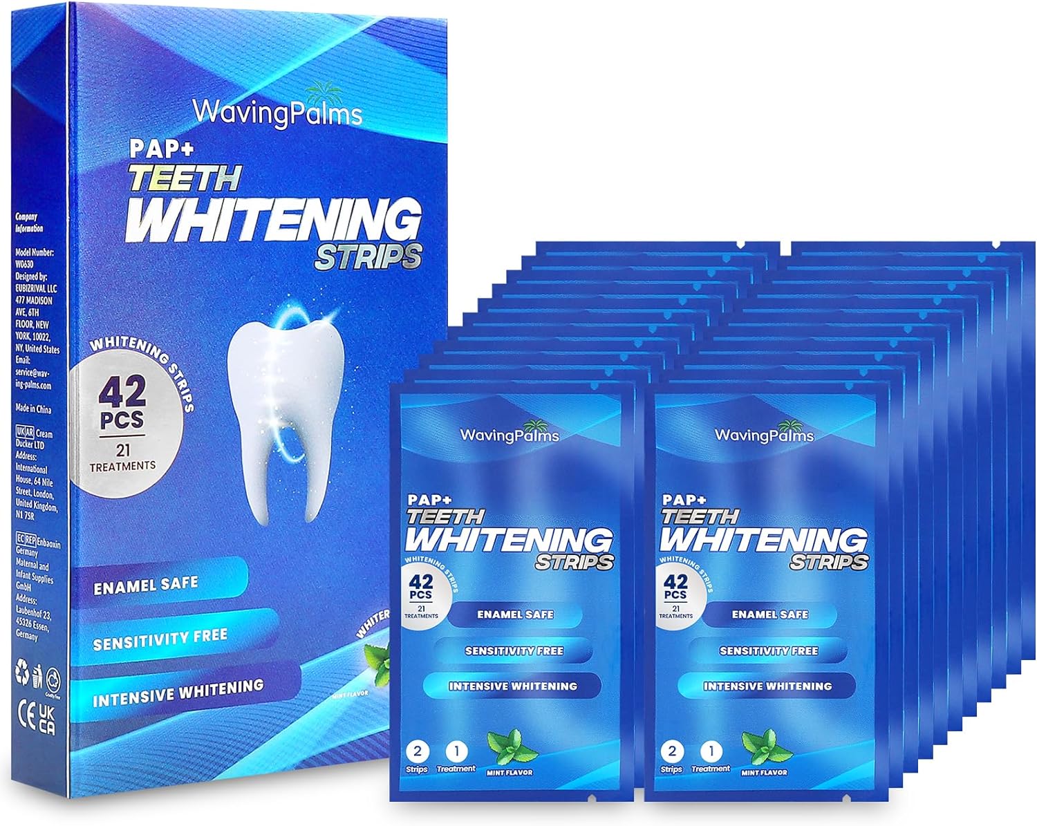 Whitening Strips for Teeth, 42 Upgraded Sensitivity Free Teeth Whitening Strips, Peroxide Free, 21 Treatments, Professional and Safe White Strips