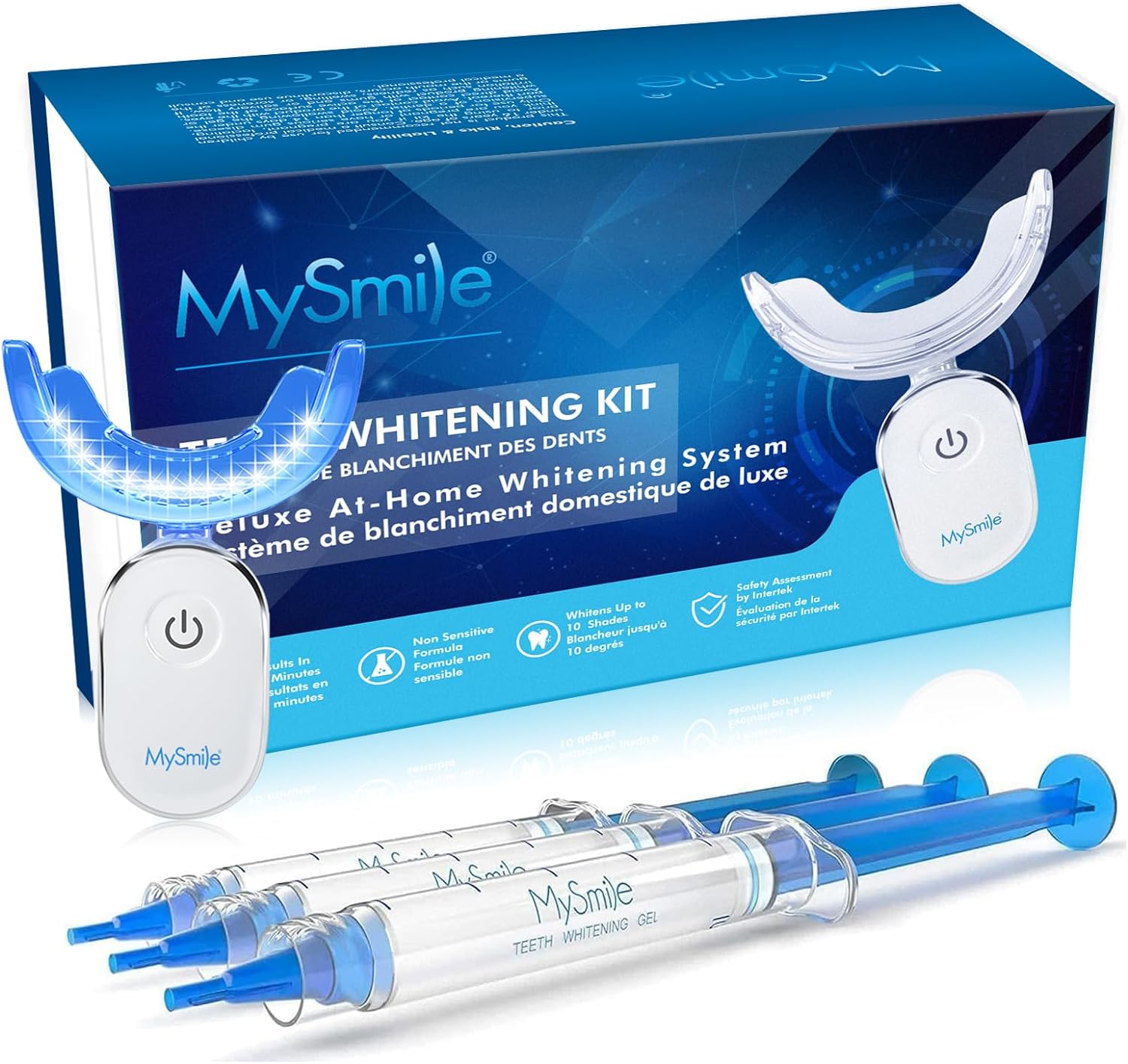 MySmile Teeth Whitening Kit with LED Light, 3 Non-Sensitive Teeth Whitening Gel and Tray, Deluxe 10 Min Fast-Result Carbamide Peroxide Teeth Whitener, Help Remove Teeth Stain from Coffee