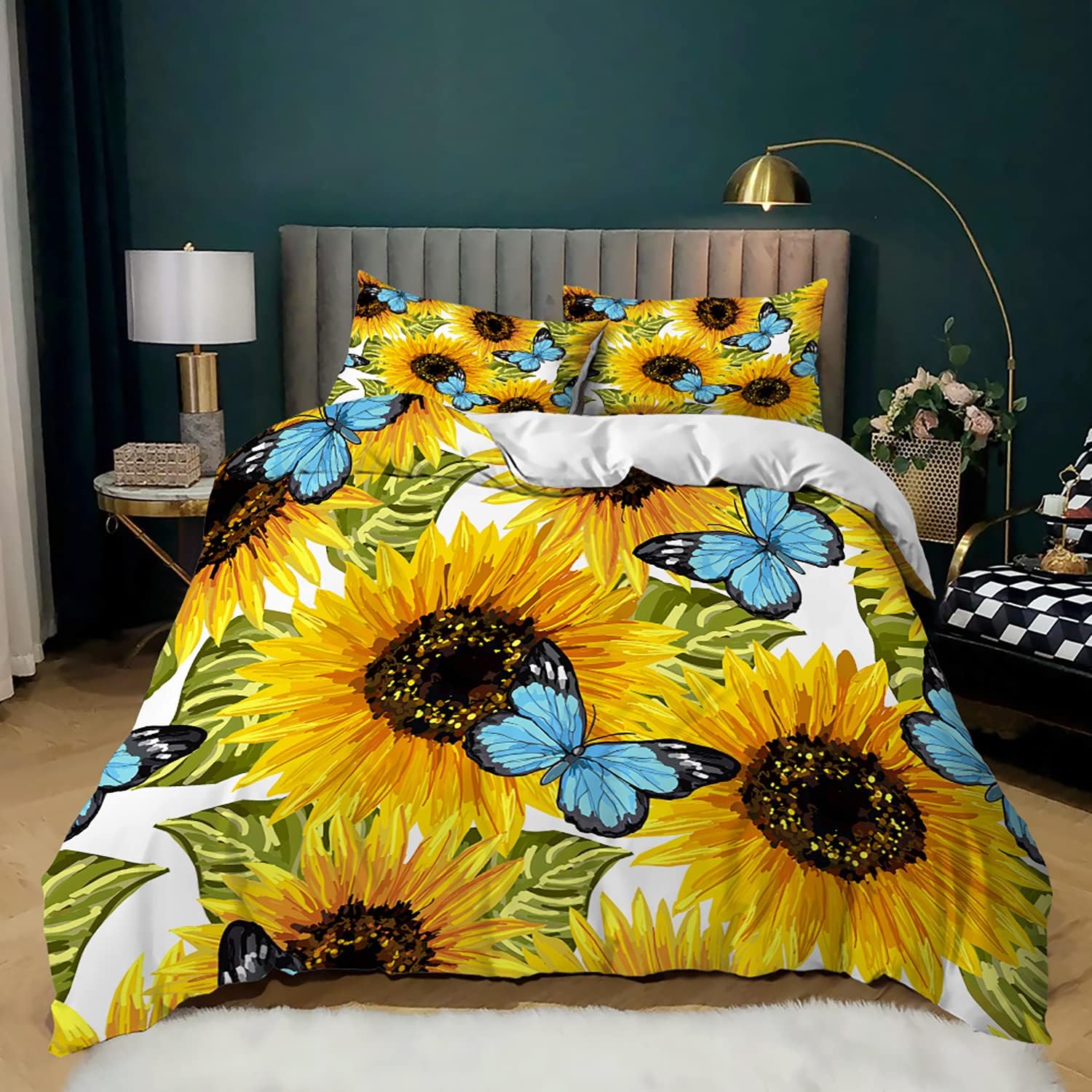 AILONEN Sunflower Duvet Cover Set,Yellow Floral Sunflower Bedding Set King Size,Print Floral Comforter Cover for Kids Girls Boys,1 Quilt Cover 2 Pillowcases 3 Piece