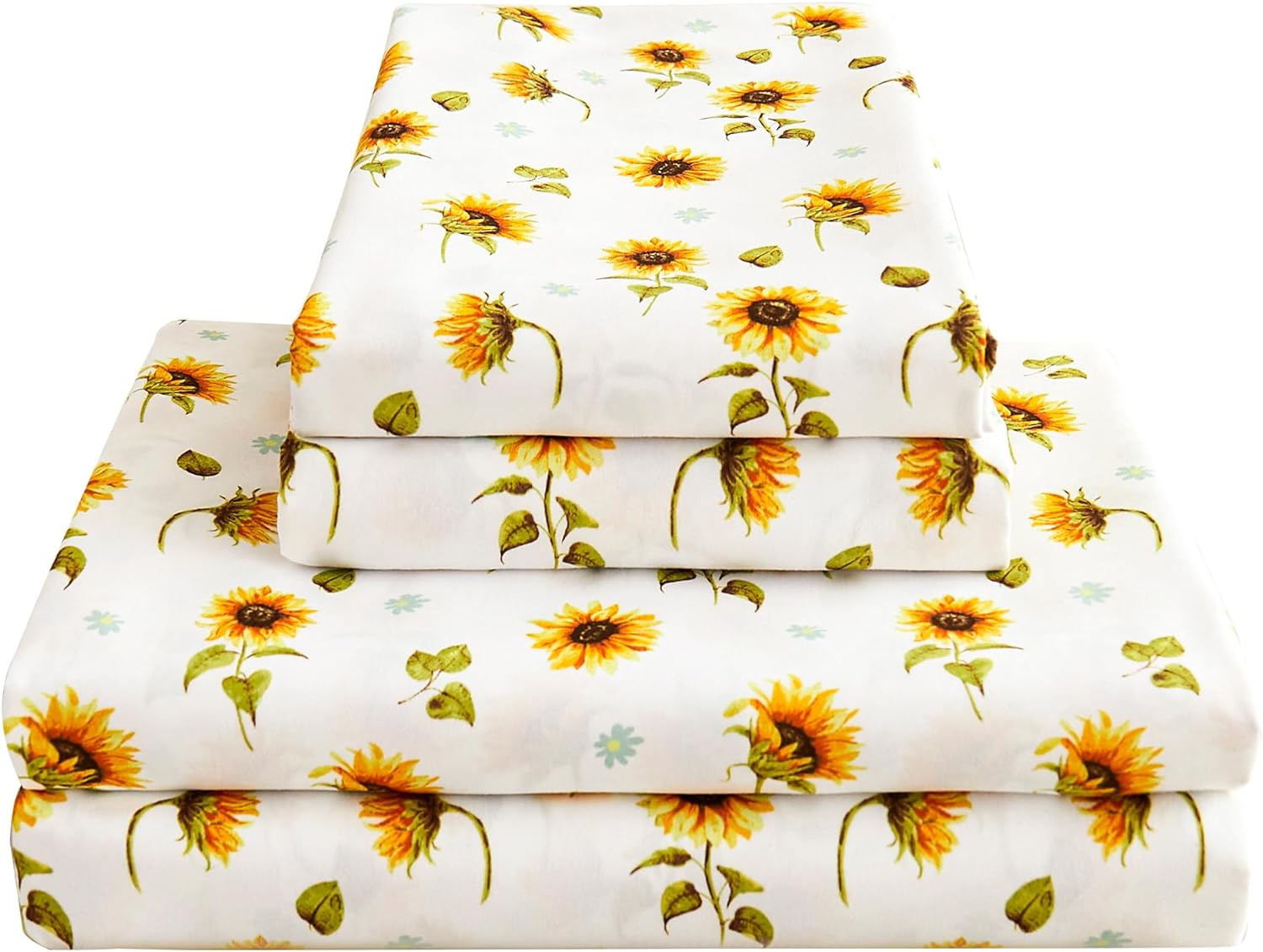 Floral Sheet Set Queen, Sunflower Printed Bed Sheets Queen, Brushed Microfiber Fitted Sheet with 15 Deep Pocket,Yellow Flower Sheet & Pillowcase Sets