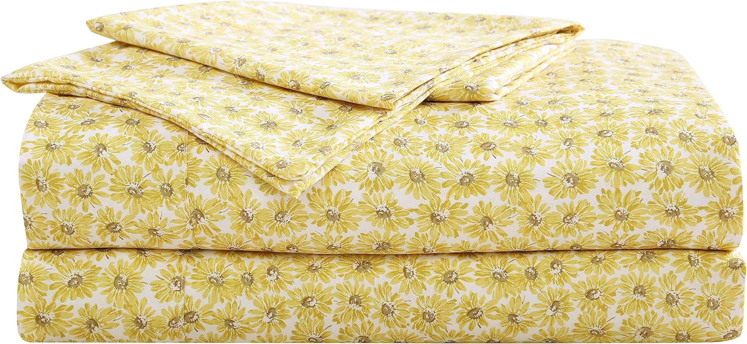 Betsey Johnson - Queen Sheet Set, Soft & Lightweight Bedding, Fade & Wrinkle Resistant (Sunflower Field Yellow, Queen)