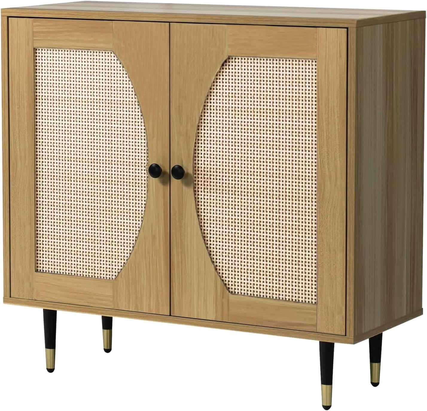 4ever2buy Rattan Buffet Cabinet Sideboard with Storage, Kitchen Accent Cabinet with Woven Natural Rattan Doors, Entryway Cabinet with Adjustable ShelvesConsole Tables for Living Bedroom Dining Room