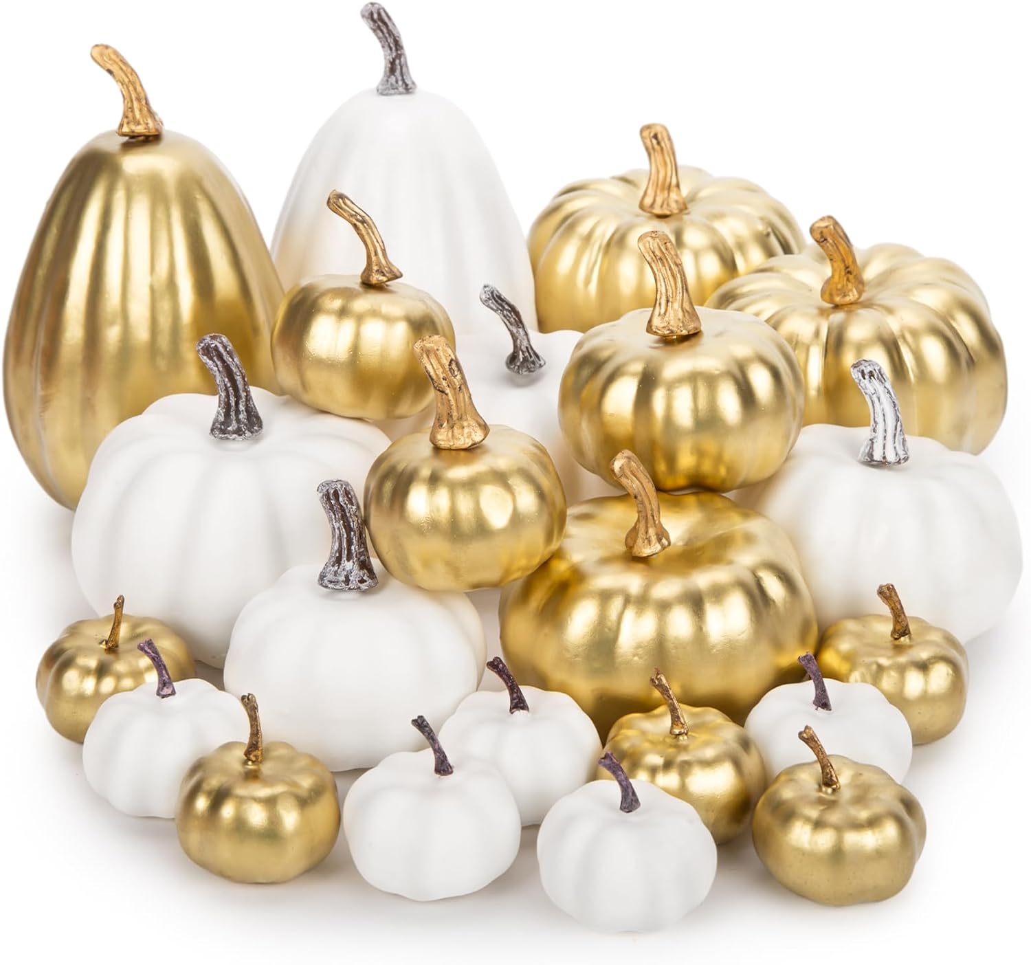 BigOtters 22PCS Pumpkin Autumn Decorations, Artificial Pumpkins Small White and Gold Foam Fake Pumpkins for Crafts Halloween Thanksgiving Fall Theme Wedding Table Decor