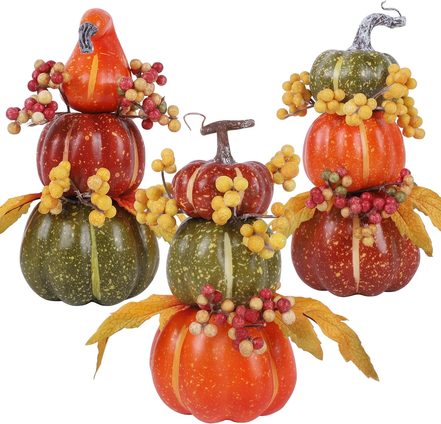 winemana Thanksgiving Decorations Set of 3 Artificial Pumpkins, Decorative Pumpkin with Maple and Berries for Harvest Fall Decor Table Centerpiece Home Kitchen Party