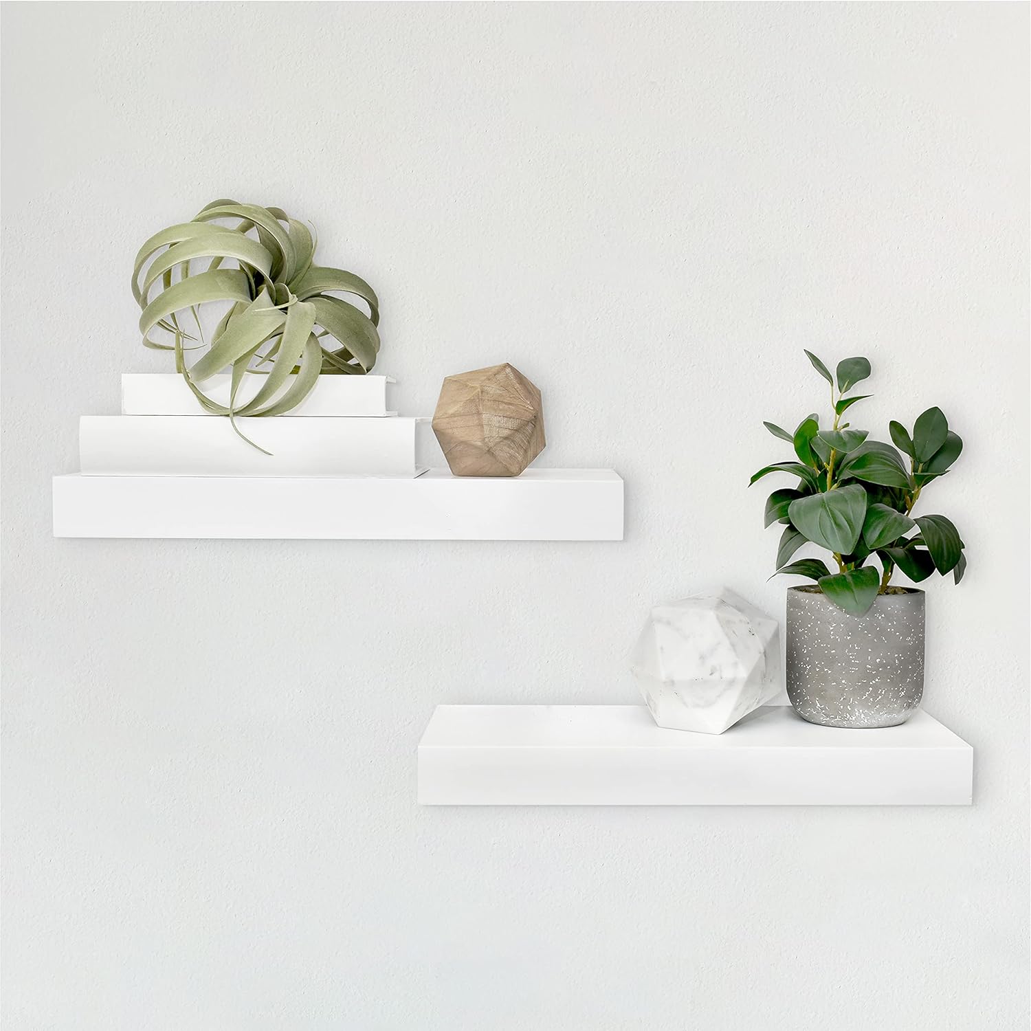 MCS Floating Shelf, Room Decor Wooden Shelf, White, 18 x 8 Inch, Set of 2