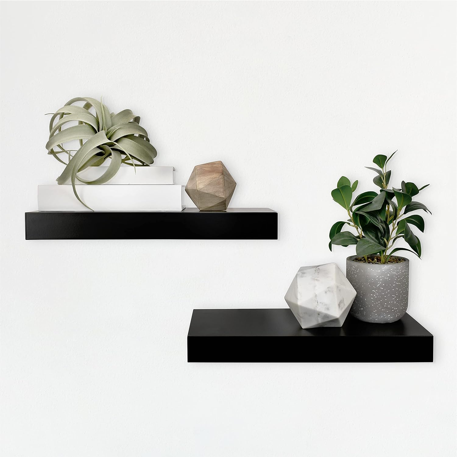 MCS Floating Shelf, Room Decor Wooden Shelf, Black, 18 x 8 Inch, Set of 2