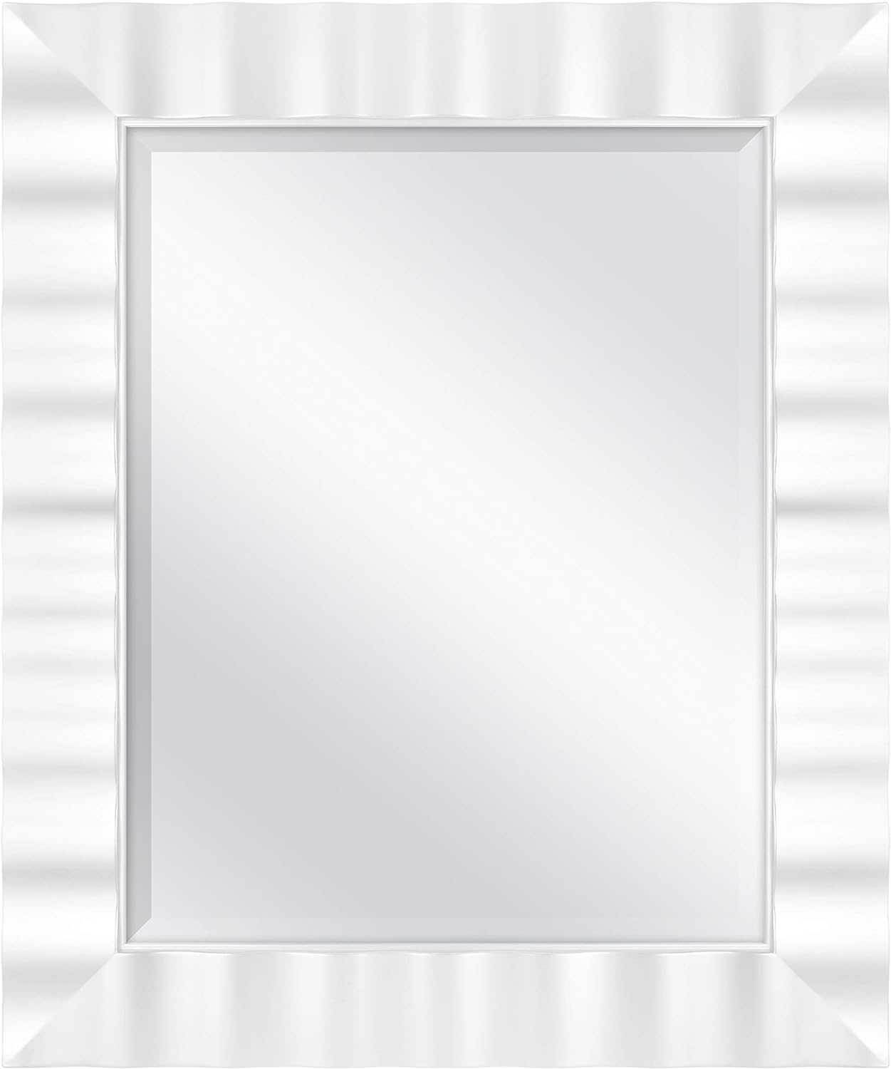 MCS Wavy Large Wall Mirror, Modern Rectangle Mirror Home Decor for Living Room, Bedroom, or Bathroom, 30 by 36 Inch, White