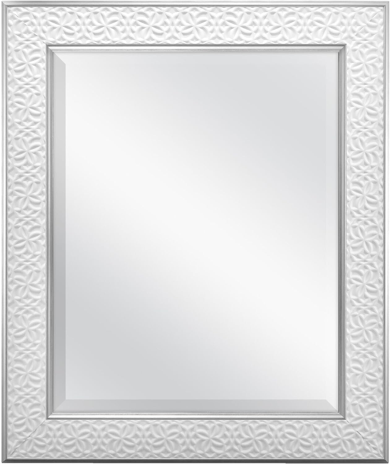 MCS Nordic Blossom Large Wall Mirror, Modern Rectangle Mirror Home Decor for Living Room, Bedroom, or Bathroom, 21 by 25 Inch, White