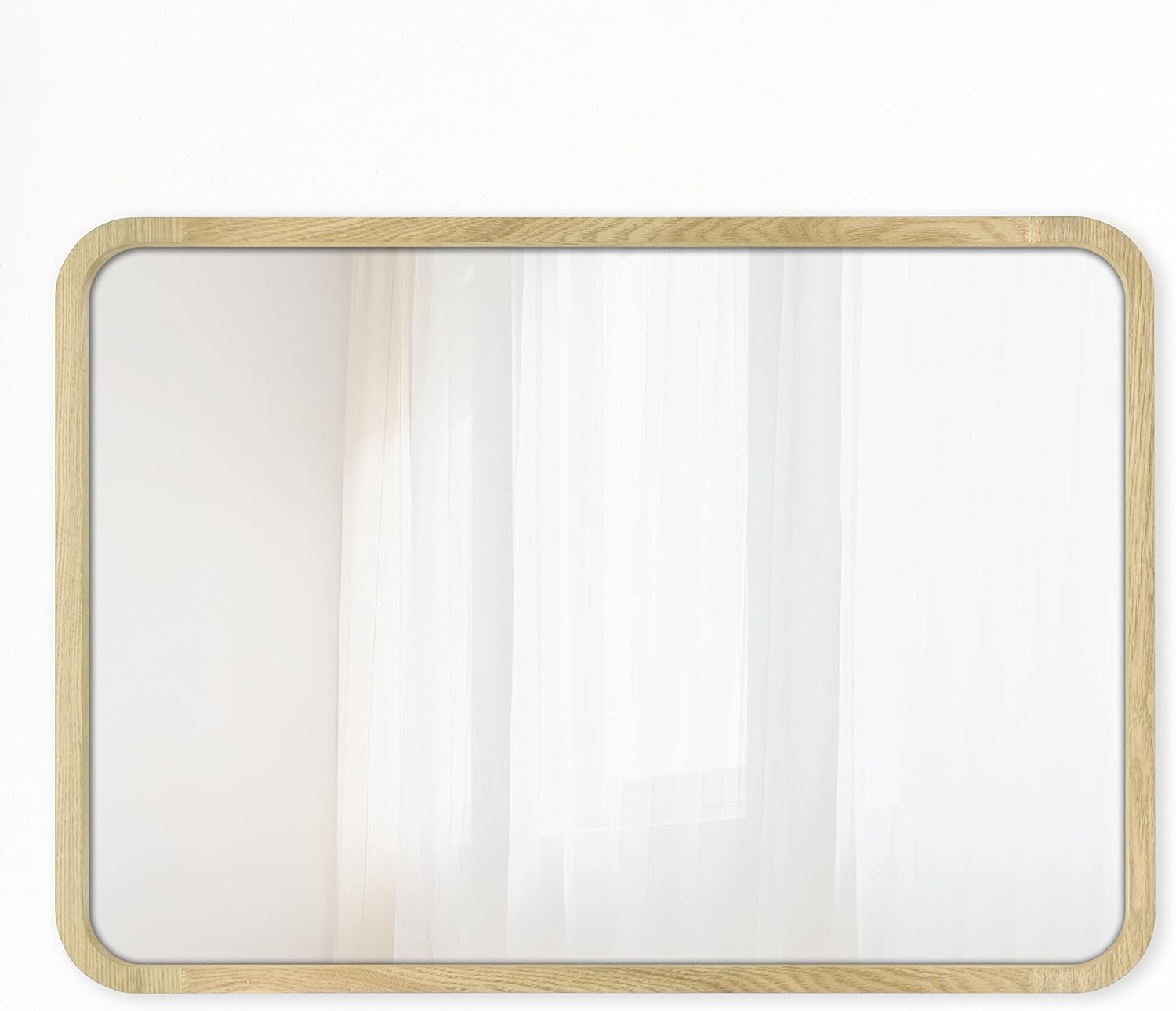 Master & Co. Luna Large Wall Mirror, Minimalist Home Decor Rectangle Mirror with Rounded Corners for Living Room, Bedroom, or Bathroom, 24 by 34 Inch, Natural Wood