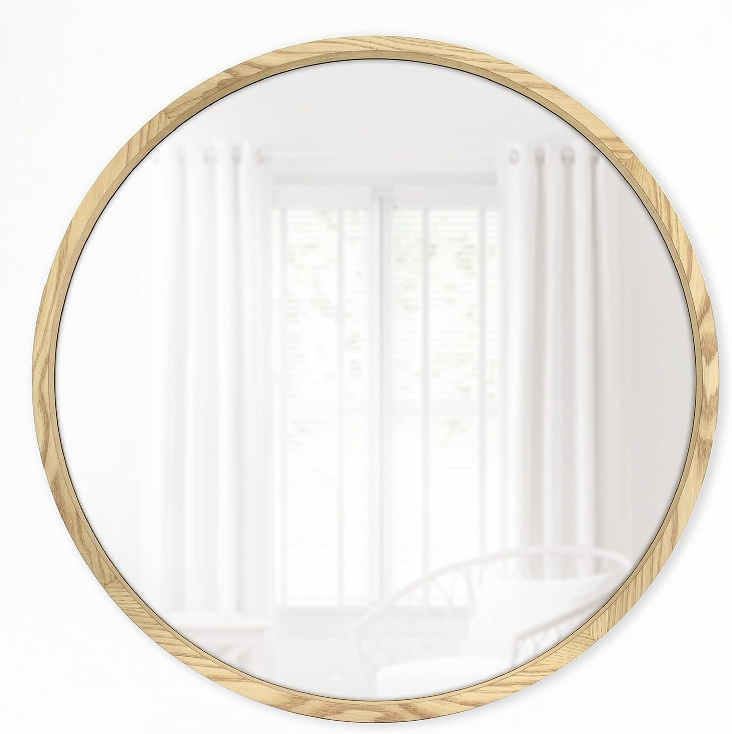 Master & Co. Luna Round Wall Mirror, Minimalist Home Decor Circle Mirror for Living Room, Bedroom, or Bathroom, 32 Inch, Natural Wood Grain