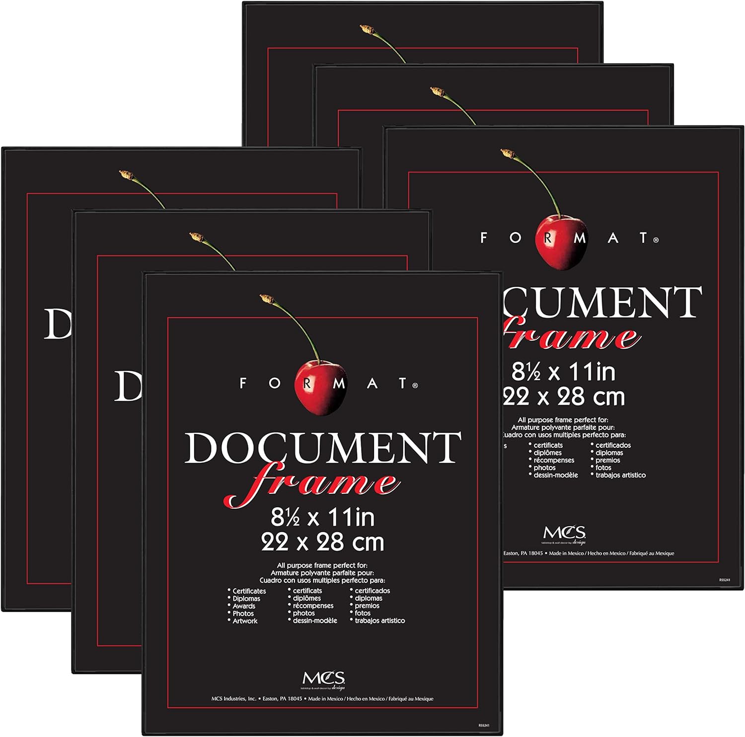 MCS Format Document Frame, Diploma and Certificate Frame, Black, 8.5 x 11, 6-Pack