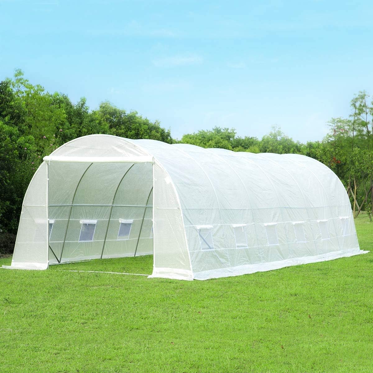 MELLCOM 26' x 10' x 6.6' Greenhouse Large Gardening Plant Green House Hot House Portable Walking in Tunnel Tent, White