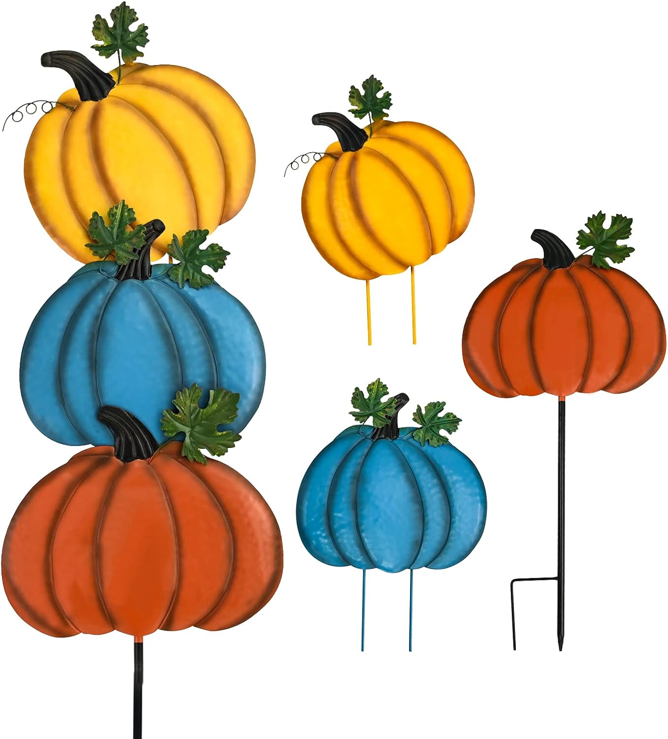 ALLADINBOX Thanksgiving Decorations Fall Pumpkins Yard Stake Rustic Stacked 3 Pumpkin (Style-B)