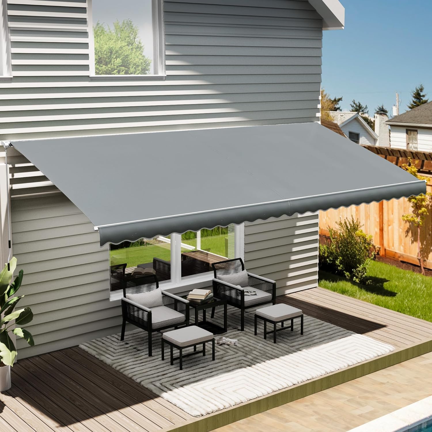 YITAHOME 13' x 8' Patio Retractable Awning, Sun Shade Shelter Cover Patio Canopy Sunsetter Awnings for Patio Deck Yard with UV Protection and Easy Crank Opening, Gray