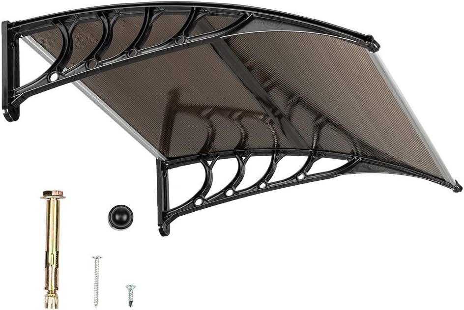 Outvita Window Awnings for Doors Canopy 40''x40'', Polycarbonate Cover Front Door Outdoor Patio Awning Canopy UV Rain Snow Sunlight Protection Hollow Sheet, Brown Board & Black Bracket, AL-YP-0338