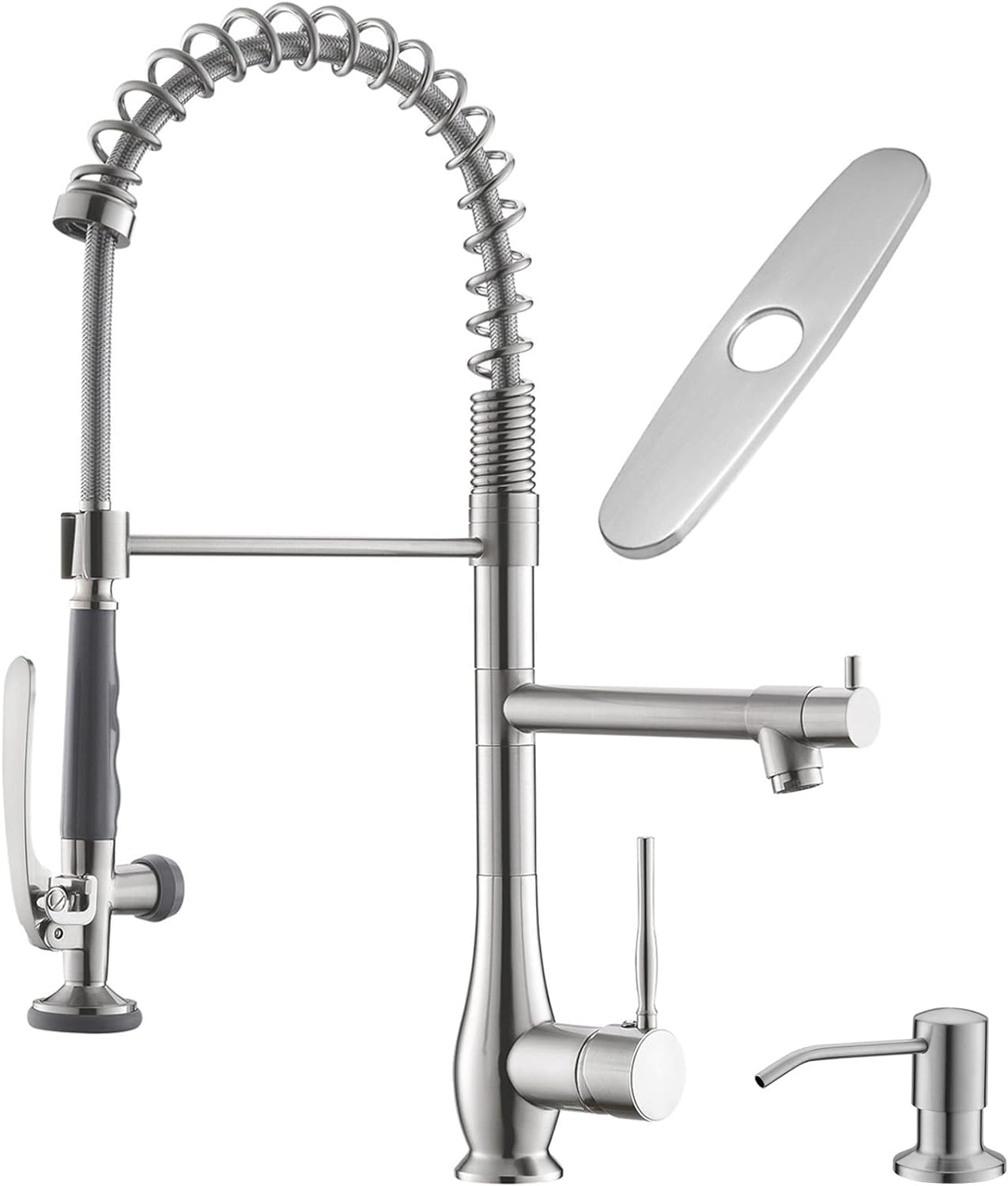 GIMILI Commercial Kitchen Faucet with Pull Down Sprayer, Double Headed Single Handle High Pressure Kitchen Faucet with Soap Dispenser Brushed Nickel