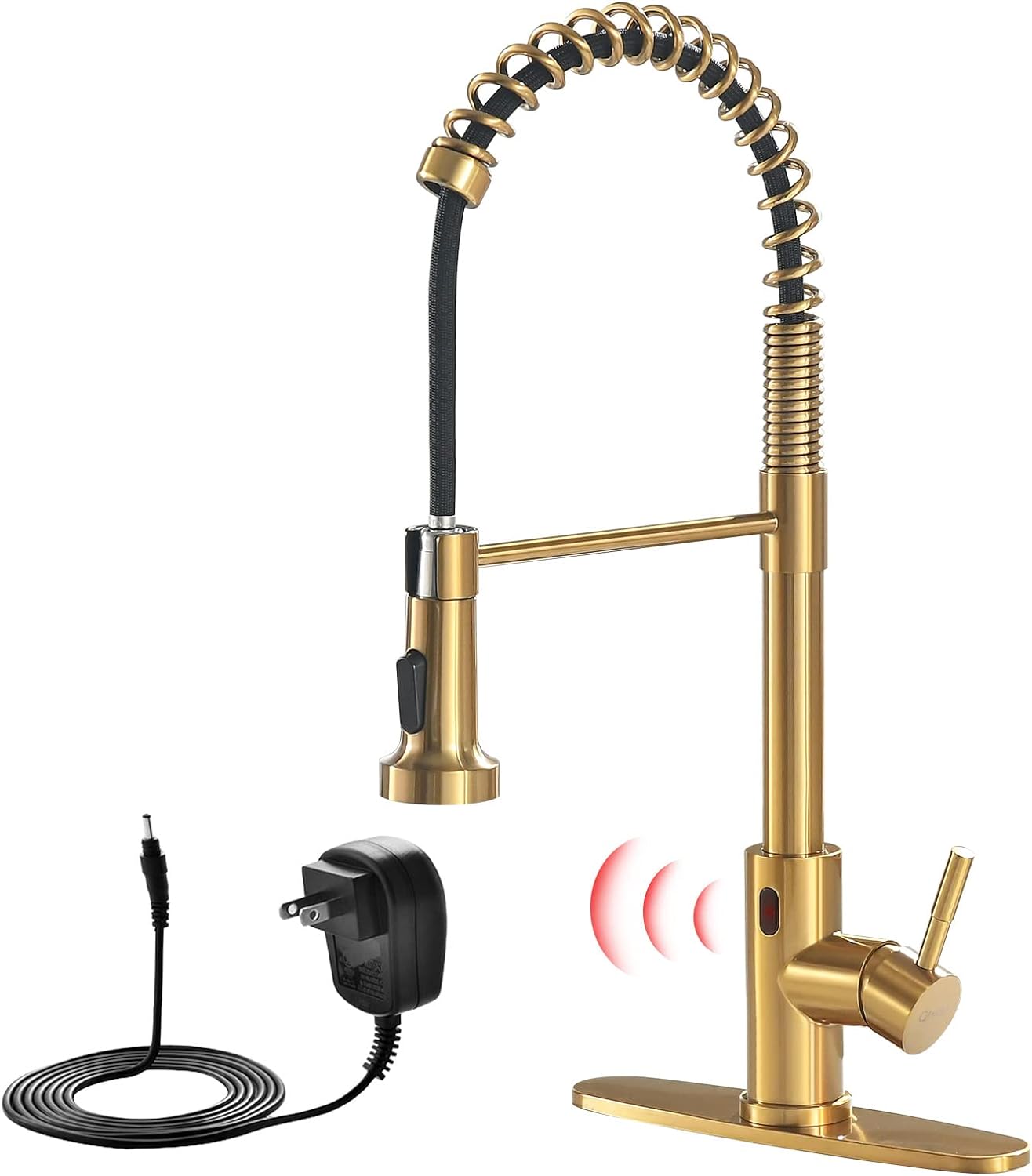 GIMILI Gold Touchless Kitchen Faucet with AC Adapter, Smart Motion Sensor Hands Free Single Handle Kitchen Sink Faucet with Pull Down Sprayer, Brushed Gold