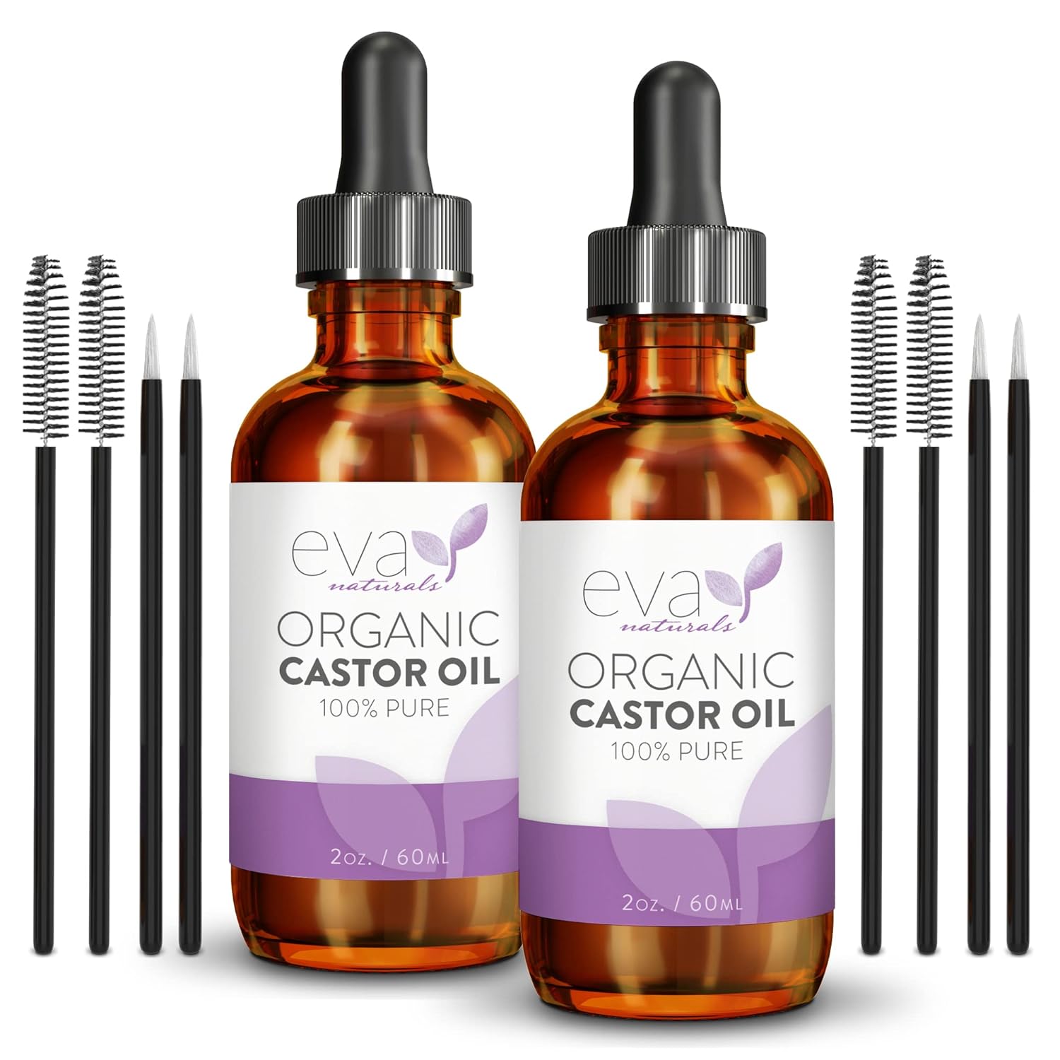 Eva Naturals Organic Castor Oil (2oz) - Promotes Hair, Eyebrow and Lash Growth - Diminishes Wrinkles and Signs of Aging - Organic Castor Oil for Hair Growth - Hair Growth Oil 100% Pure (2 Pack)