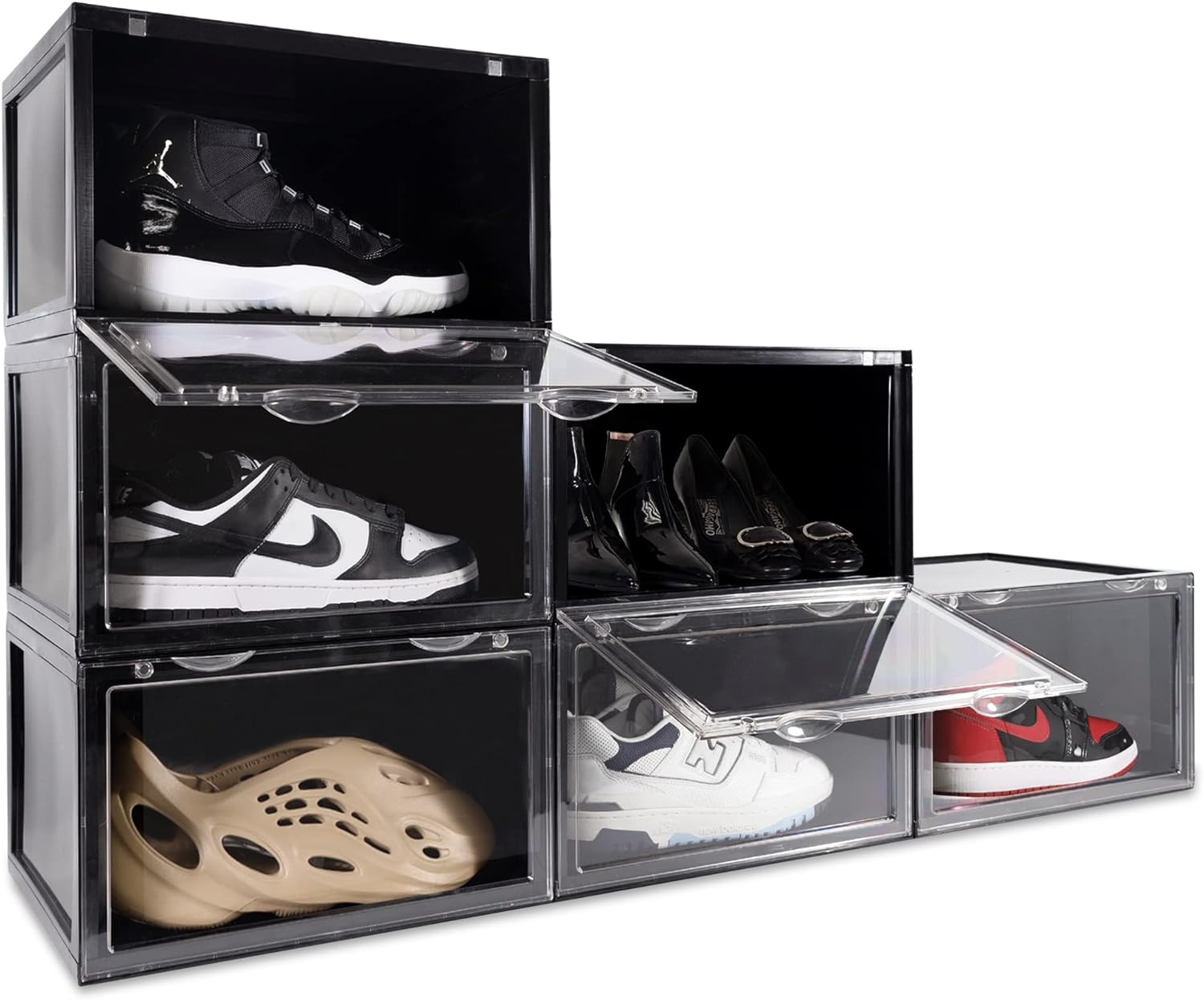 XL Shoe Storage Boxes  Foldable and Stackable Shoe Storage Organizer for Closet  Clear Hard Plastic Big Shoe Storage Box For Up to Size 13  Acrylic Shoe Box Storage Containers for Jordan,