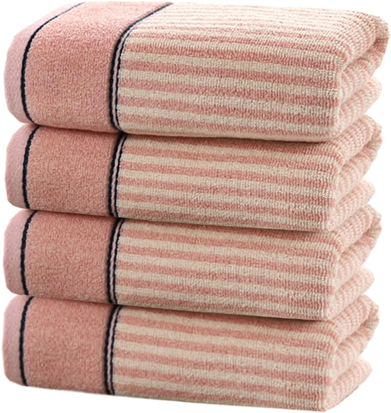 Pidada Hand Towels Set of 4 100% Cotton Striped Pattern Absorbent Soft Decorative Towel for Bathroom 13.4 x 29.1 Inch (Pink)