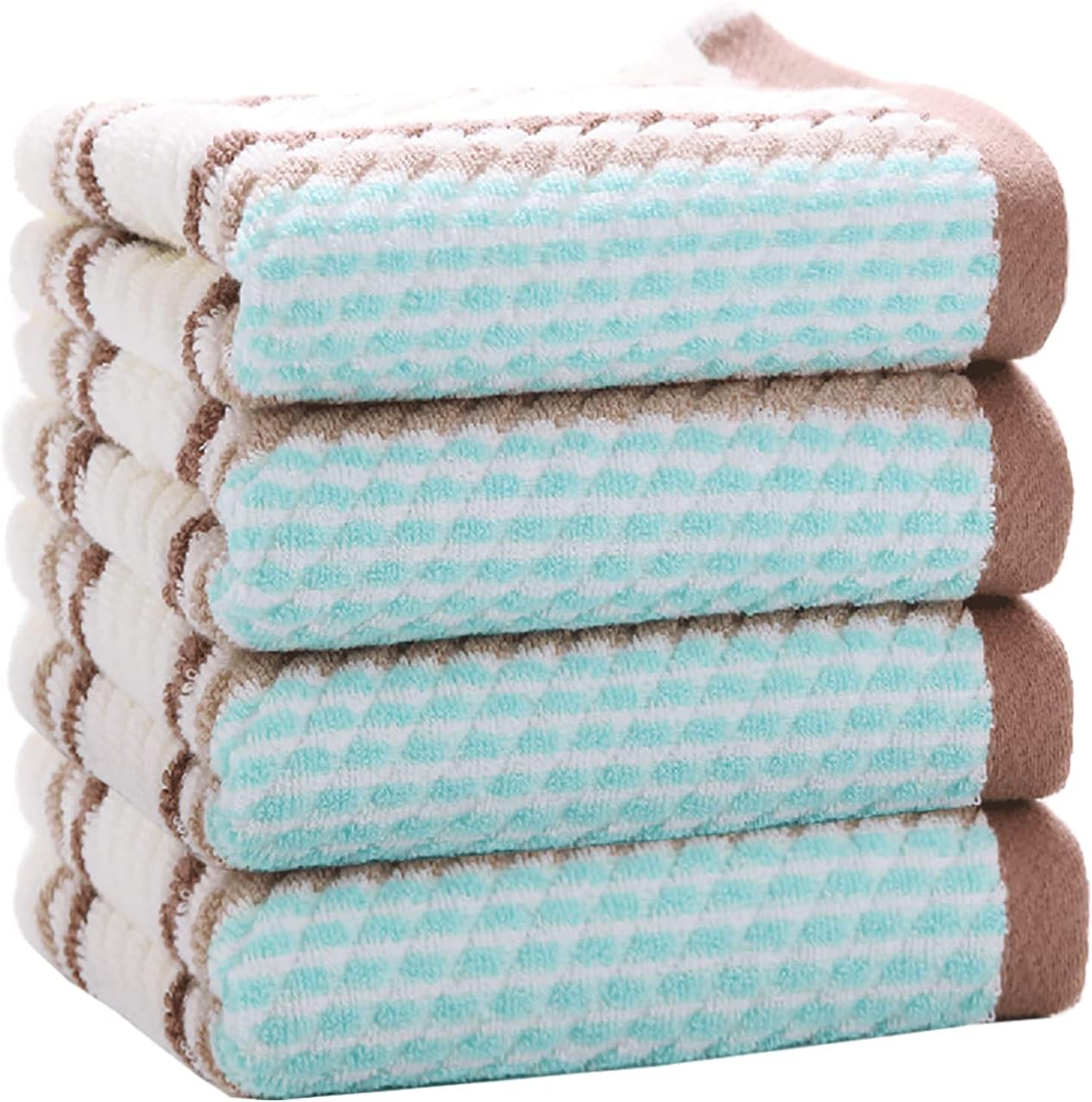 Pidada Hand Towels Set of 4 Striped Pattern 100% Cotton Soft Absorbent Decorative Towel for Bathroom 13.4 x 29.5 Inch (Brown)