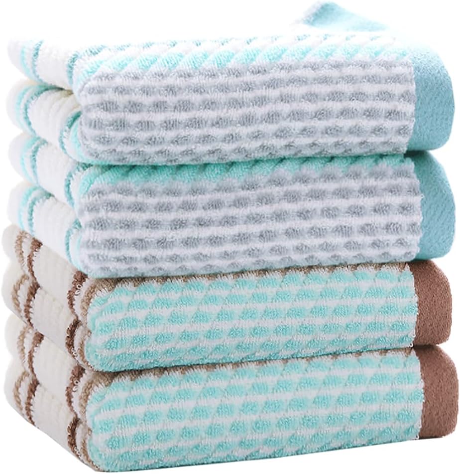 Pidada Hand Towels Set of 4 Striped Pattern 100% Cotton Soft Absorbent Decorative Towel for Bathroom 13.4 x 29.5 Inch (Green and Brown)