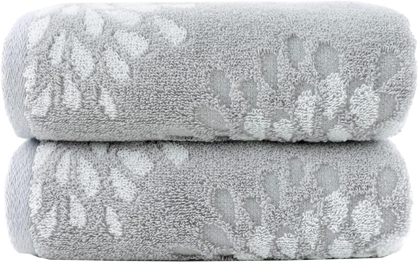 Pidada Hand Towels Set of 2 Hydrangea Floral Pattern 100% Cotton Absorbent Soft Decorative Towel for Bathroom (Light Grey)