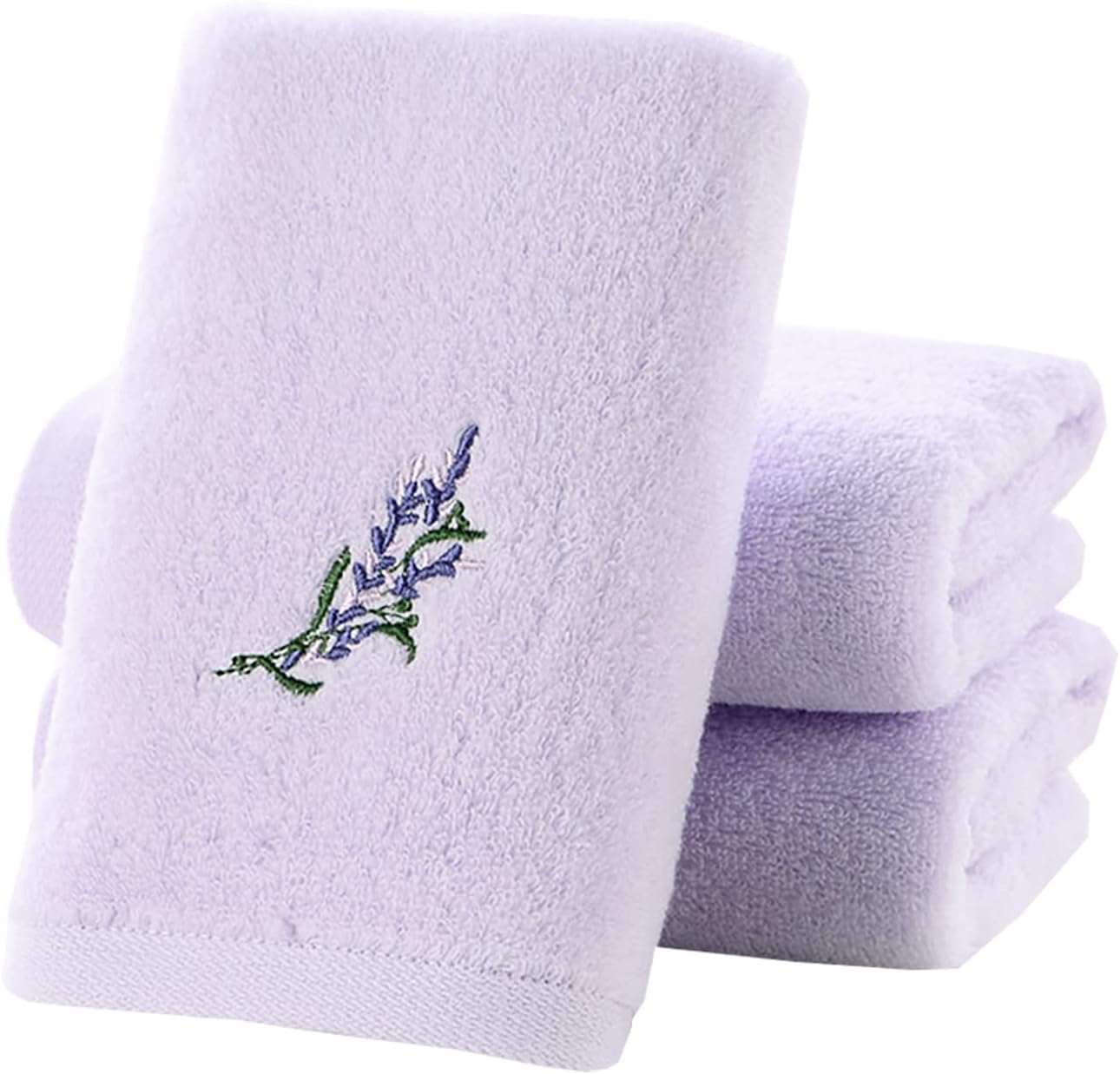 Pidada Hand Towel Set of 3 Embroidered Lavender Floral Pattern 100% Cotton Soft Absorbent Decorative Towel for Bathroom (Light Purple)